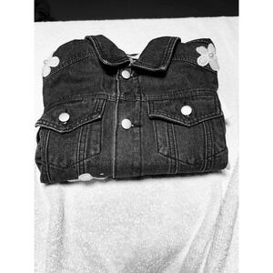 Blue Velvet Flower Appliqué Denim Jacket Black Size Small New With Tags